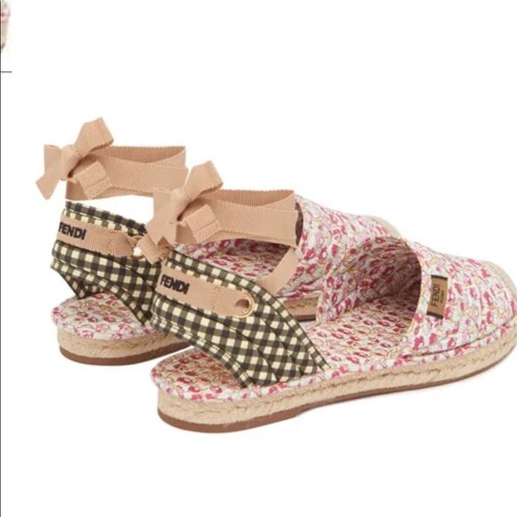 Fendi Quilted floral & gingham canvas espadrilles flats shoes - Picture 2 of 7